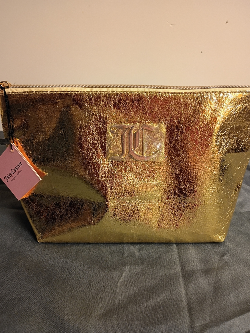 Juicy Couture Metallic Gold Cosmetic Pouch with JC Crest